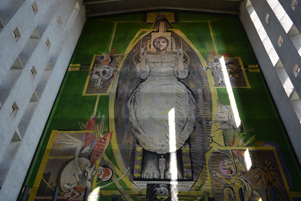 great tapestry above altar modern Coventry Cathedral new