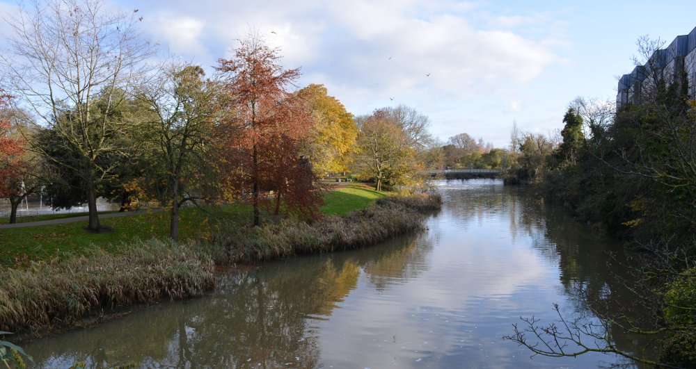 River Leam passes by the Jephson Gardens Leamington Spa