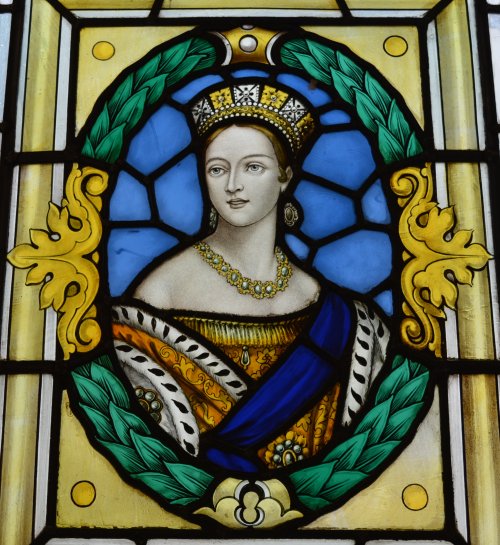 Queen Victoria dated 1901 Regent Hotel stained glass window panels Leamington Spa