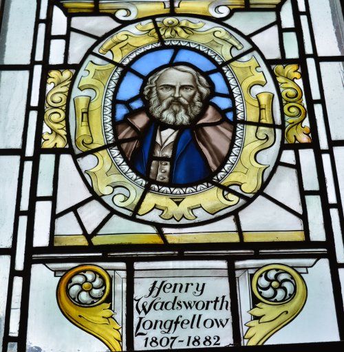 Henry Wadsworth Longfellow Regent Hotel stained glass window panels Leamington Spa