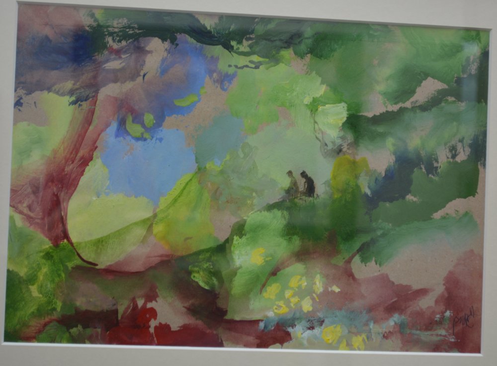Lesley and Beverley in Devon Woodland, Acrylic on paper, Peter M Hicks, Landscape Artist, North Yorkshire, England
