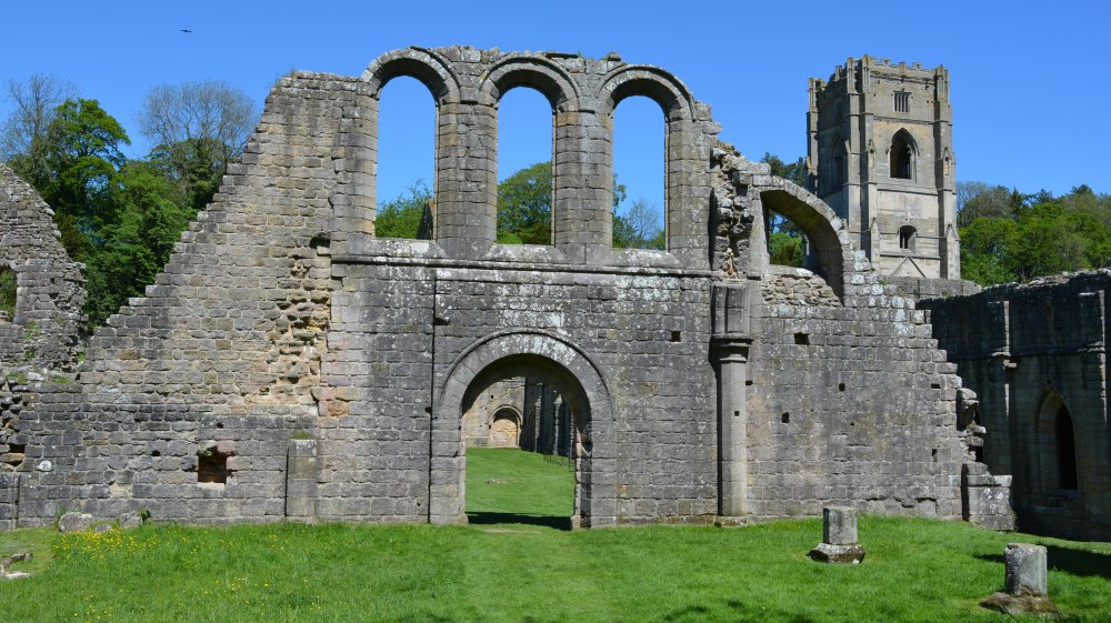 The north entrance doorway to the lay bothers infirmary of Fountains Abbey.