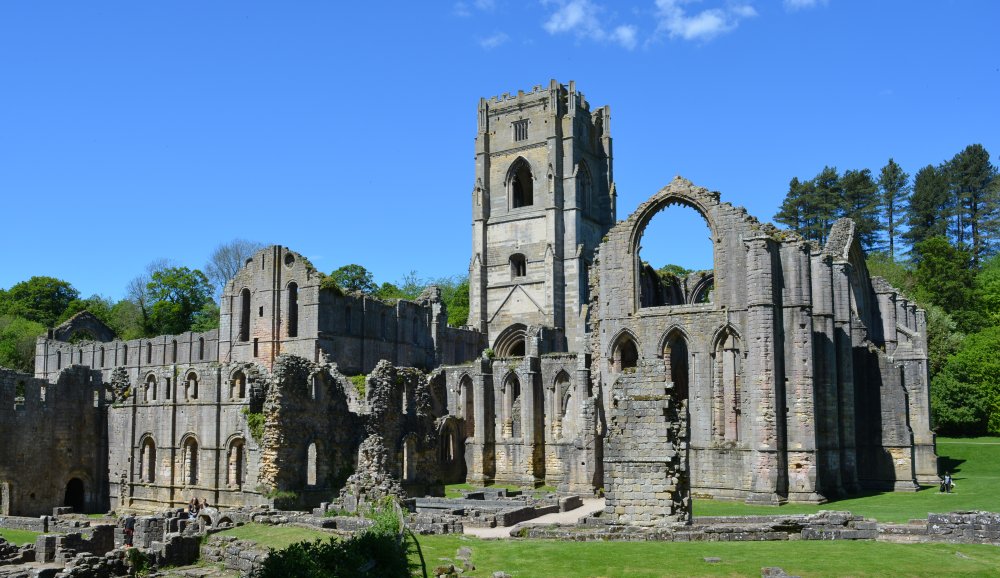 view of the ruins from the south-east Fountains Abbey