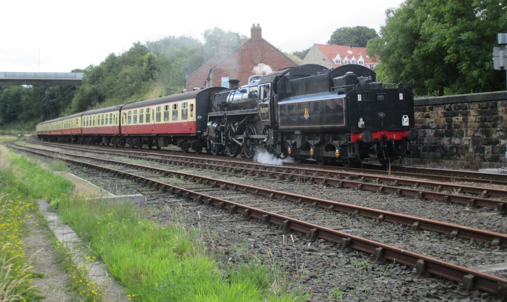 Steam loco 76079 entering Whitby with an NYMR passenger train service from Grosmont