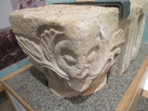 stone carving on a medieval capital St Oswald's Church, Lythe, North Yorkshire