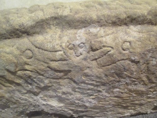Viking hockback tombstone stone carvings St Oswald's Church, Lythe, North Yorkshire
