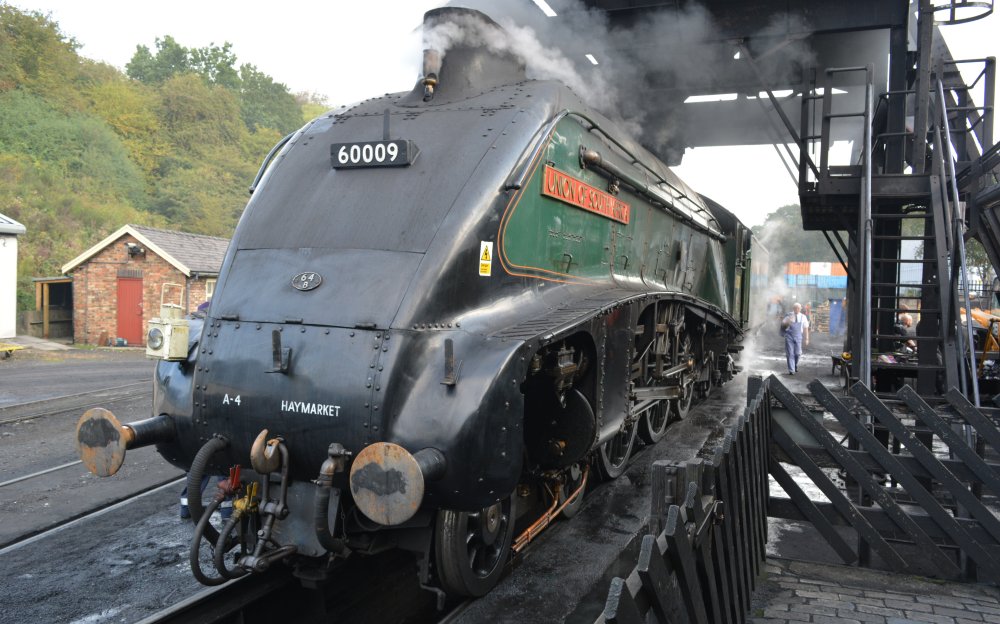 coaling up at Grosmont MPD NYMR 60009 Union of South Africa Class A4 Pacific 4-6-2 Gresley steam locomotive