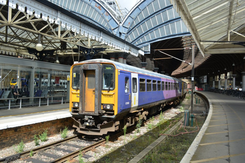 Class 153/3 DMU Class 153 unit 153363 at York Station with a Northern Rail Service to Hull (August 2021)