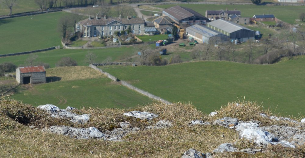 A fine view of the fine building of Sorrelsykes Park Hall and Farm from Morpeth Scar, West Burton, Wensleydale, North Yorkshire