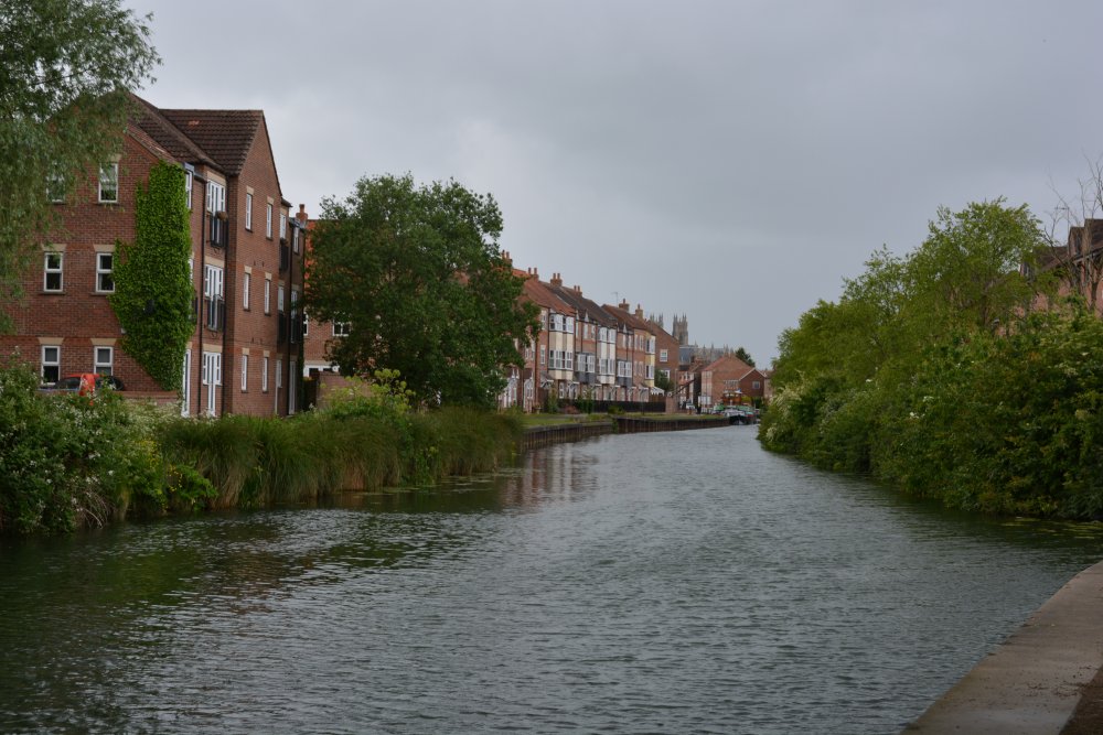 A modern housing development on the south bank of the Beverley Beck - Beckside South Beverley Beck walk Canal Cut