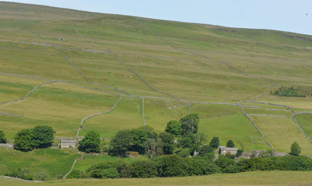 Looking down on Cray, Wharfedale Linear walk up Buckden Pike, Yorkshire Dales National Park, North Yorkshire
