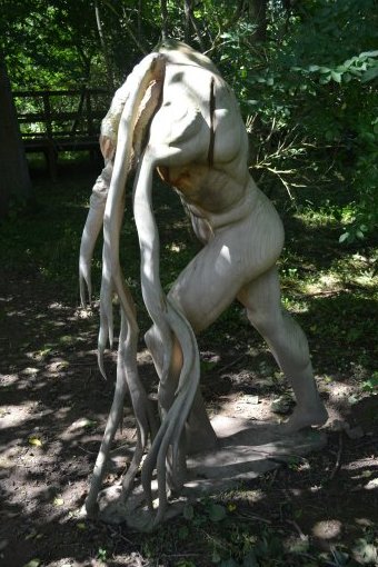 The wooden sculpture by Paul Green in the grounds of the Danby Lodge Moors Centre, North Yorkshire.