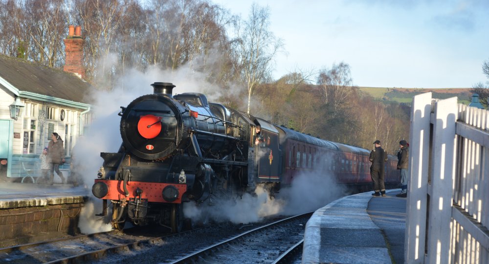 Stanier Black 5 44806 renamed RUDOLPH for the Festive Season with an NYMR Santa Special in December 2023 (carrying the shed code 10D Patricroft)