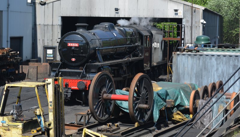 Stanier Black 5 44806 undergoing a steam test in Grosmont Depot (May 2024)