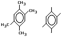 1,2,4,5-tetramethylbenzene condensed structural formula skeletal formula isomer of C10H14